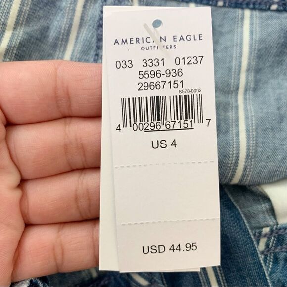 American Eagle NWT Size 4 Blue Super High-Waisted Striped Paperbag Short - Picture 12 of 14